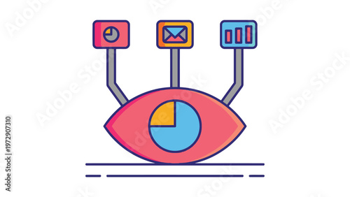 Eye analyzing data through different visual representations Vector