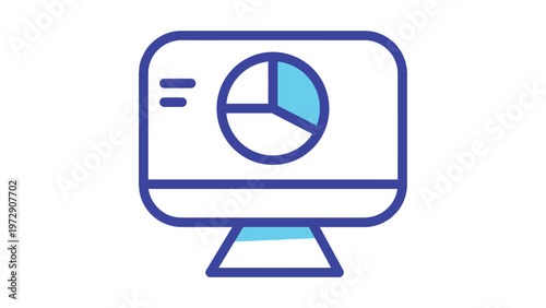 Computer monitor displaying a pie chart with three segments for data visualization Vector