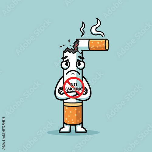 Cartoon man holding no smoking sign.