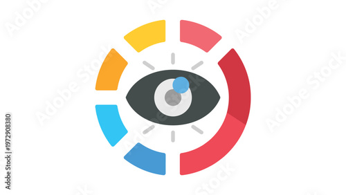 Colorful segmented ring surrounding an eye graphic for visual focus or attention representation Vector