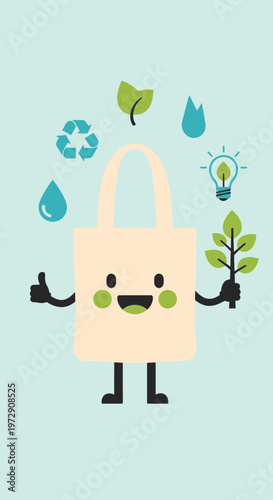 Eco friendly reusable shopping bag character.