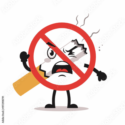 No Smoking Warning Sign Cartoon Character.