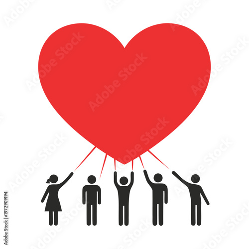 Silhouette people support a heart together, concepts of support, connection, and unity.