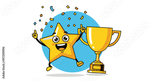 Star Character Holding Trophy Cup.