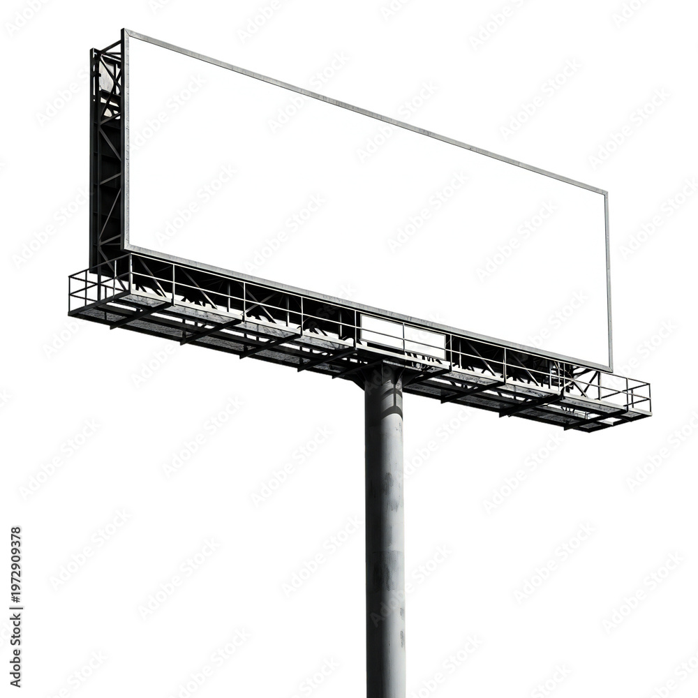 Obraz premium Blank billboard on a pole isolated on transparent background