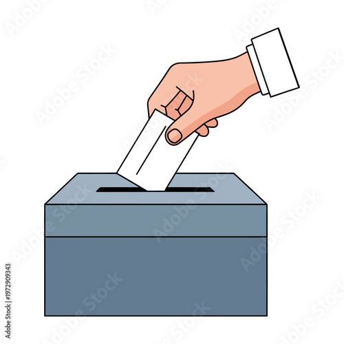 Illustration of the democratic process, a hand carefully places a ballot into a ballot box, signifying the act of voting. International Day of Democracy