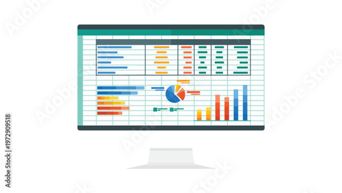 Colorful dashboard displaying various data visualizations on a computer screen Vector