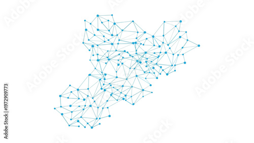 A network diagram of interconnected nodes and pathways over a geographical layout. Vector