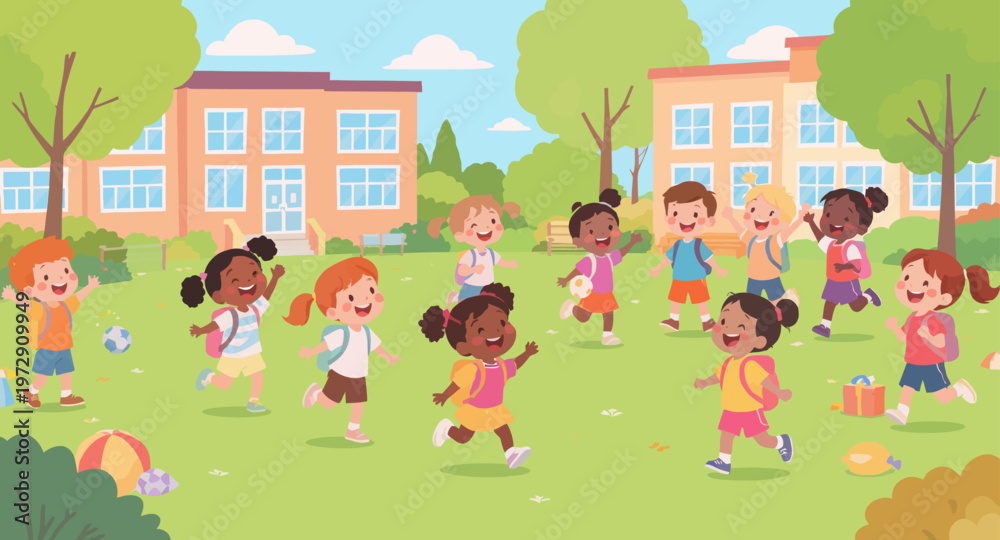 Fototapeta premium Diverse children playing outside school.
