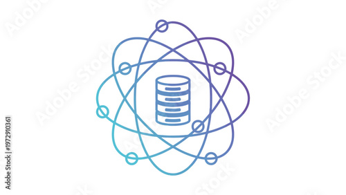 Atomic structure illustration featuring a database at the nucleus with orbiting electrons Vector