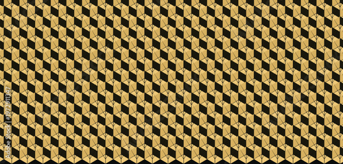 Seamless gold black 3D geometric isometric diamond luxury elegant art deco metallic texture wallpaper vector illustration modern architectural decorative surface design opulent tile