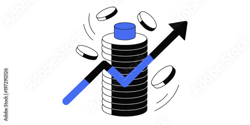 Financial growth chart with upward trend arrow and rising coins symbolizing success and wealth accumulation for business.