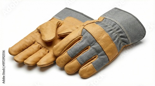 Durable leather and fabric work gloves for hand protection during manual labor and construction tasks, essential safety gear for various industrial and DIY projects on a white background