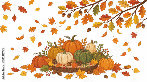 A pile of various colorful pumpkins.