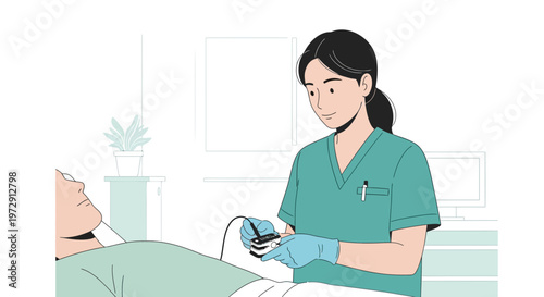Nurse performing medical procedure on patient in hospital room, healthcare concept