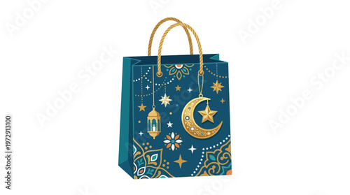 Decorative Ramadan gift bag with crescent moon.