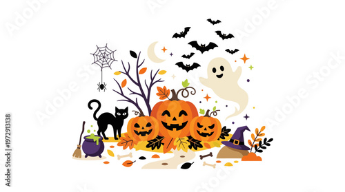 Halloween Pumpkins and Black Cat.