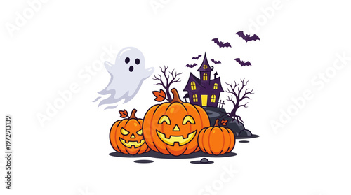 Halloween pumpkins with carved faces.