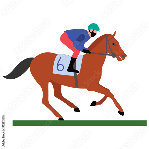Racehorse Rider in Motion: A dynamic illustration captures the thrill of equestrian competition, depicting a focused jockey aboard a powerful racehorse, engaged in a high-speed sprint towards victory.