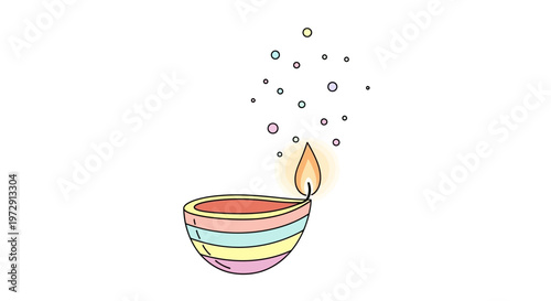 Colorful Diwali Lamp With Flame.