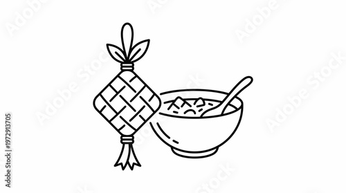Ketupat and a bowl of rice.