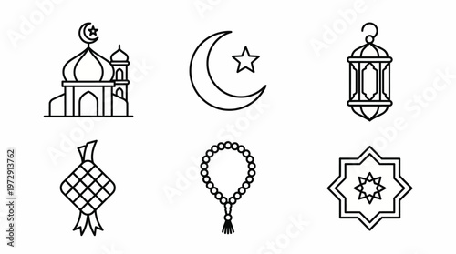 Islamic symbols and Ramadan icons.