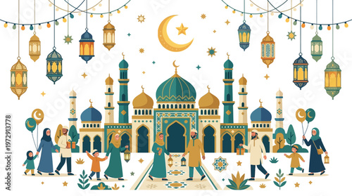 People walking in front of mosque.