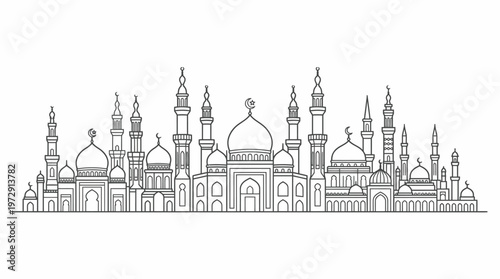 Detailed drawing of a mosque architecture.