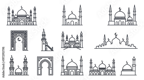 Collection of mosque architecture designs.