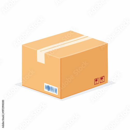 配送伝票が貼られた段ボール箱のイラスト・物流通販
