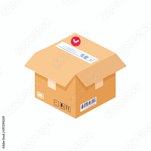 配送伝票が貼られた段ボール箱のイラスト・物流通販