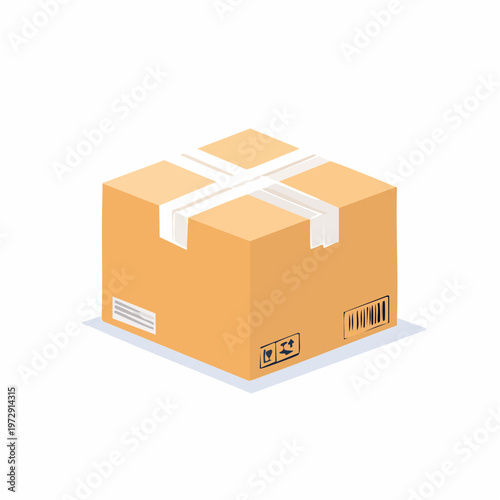 配送伝票が貼られた段ボール箱のイラスト・物流通販