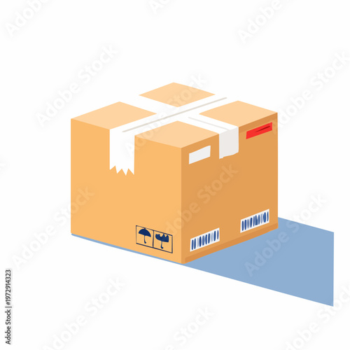 配送伝票が貼られた段ボール箱のイラスト・物流通販