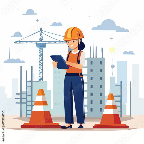 建設現場で働く日本人作業員のイラスト