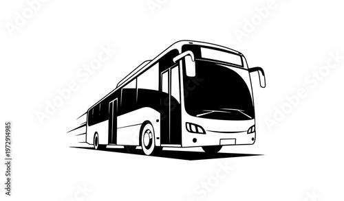 Urban city bus low angle dynamic perspective vector illustration transport in motion isolated on white background