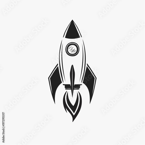 Retro rocket ship illustration with single porthole and smoke trail