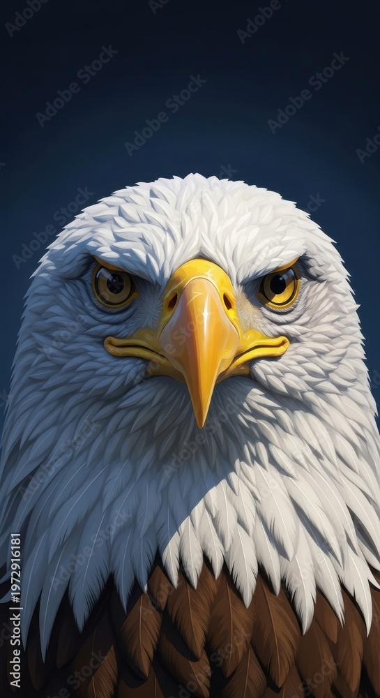 Fototapeta premium Majestic Bald Eagle Close-Up with Intense Gaze Against a Dark Background.