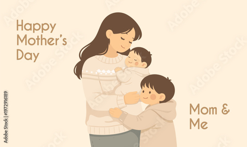Mother Hugging Child with Love Minimal Flat Illustration