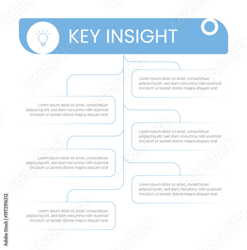 Modern infographic template featuring six sequential steps designed to highlight key insights. Each step is represented with color‑coded segments, editable text placeholders, icons, and numbering 1-6.