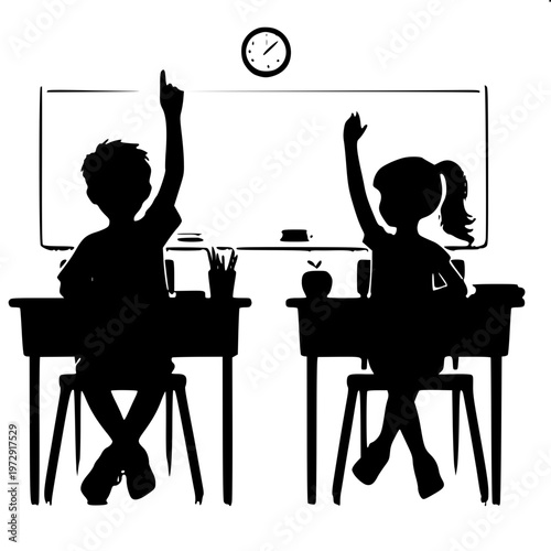 Diverse students participating in class lesson silhouette