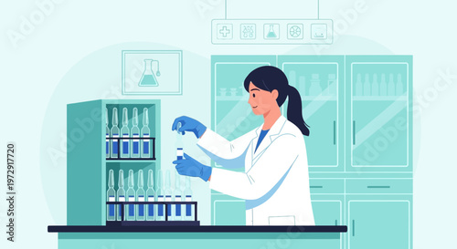 Scientist working in laboratory with test tubes and equipment, conducting research