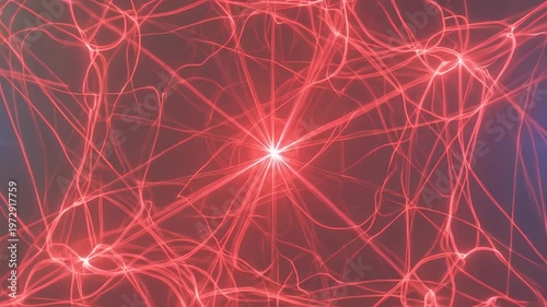 Neuron Network Connections Firing Red.