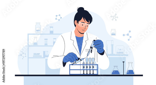 Scientist working in laboratory with test tubes, conducting research and experiments