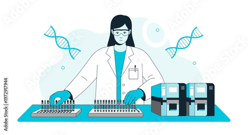 Scientist working with DNA samples and laboratory equipment for genetic research