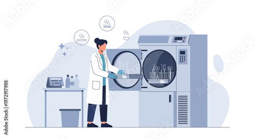Scientist working with laboratory equipment, sterilization and research