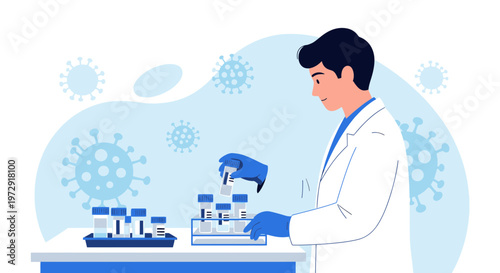 Scientist working with virus samples in laboratory, COVID-19 research concept