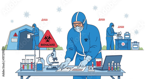 Scientists in Hazmat Suits Conduct Research in Biohazard Laboratory