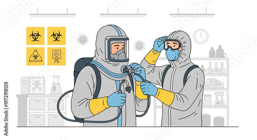 Scientists in Hazmat Suits Preparing for Biological Hazard Containment in Laboratory