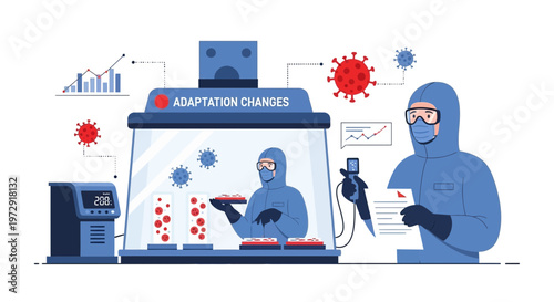 Scientists in Hazmat Suits Researching Virus Adaptation in Laboratory