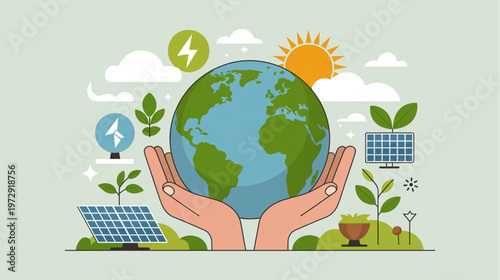 Eco friendly earth, sustainable energy, green planet, eco icons, vector graphics